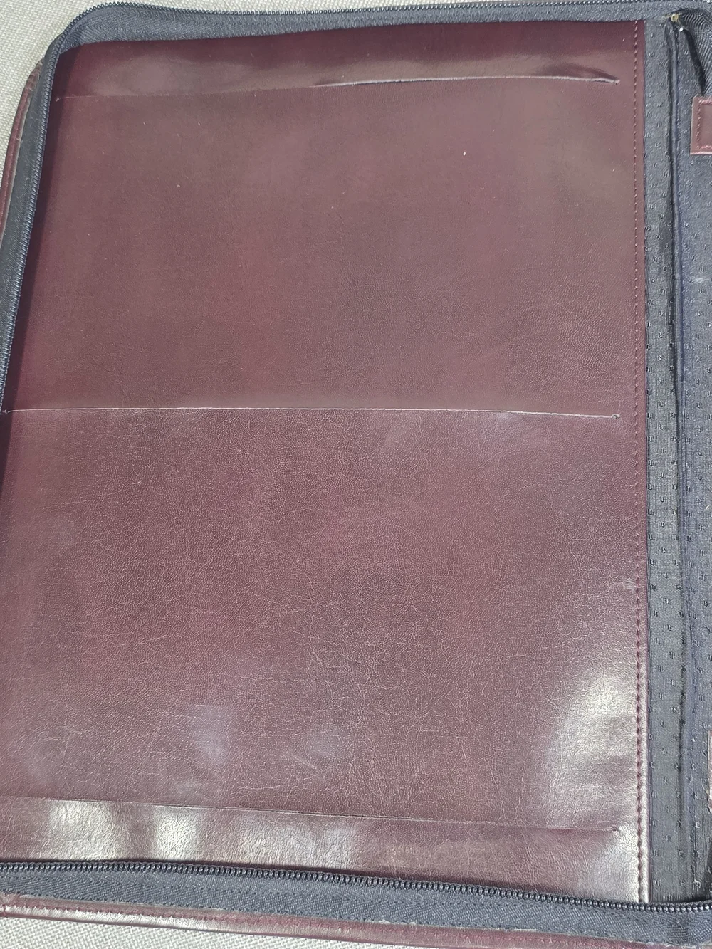 Vintage Burgundy Leather Zip Portfolio Organizer